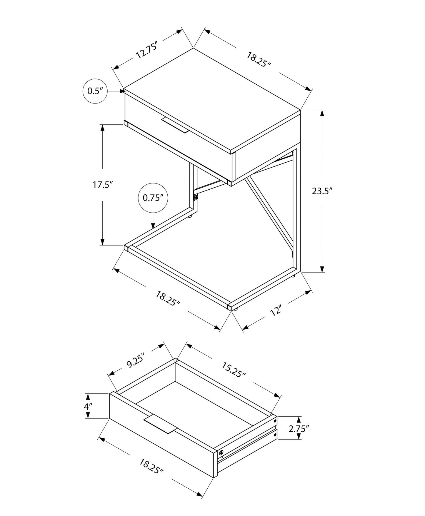 Accent Side Table, Storage Drawer, Contemporary & Modern - Espresso