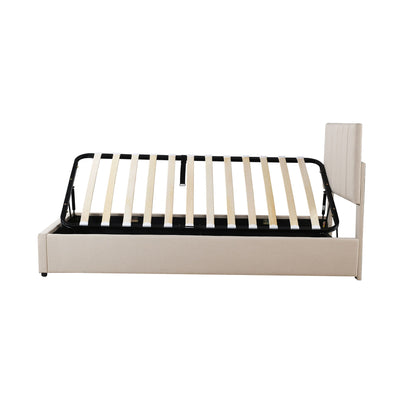 Twin Size Upholstered Platform Bed With A Hydraulic Storage System - Beige