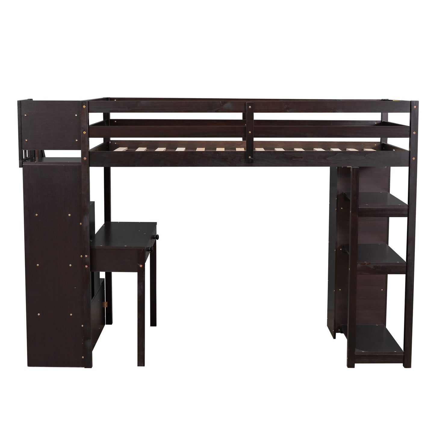 Twin Size Loft Bed With Storage Drawers, Desk And Stairs With Shelves - Espresso