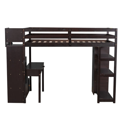 Twin Size Loft Bed With Storage Drawers, Desk And Stairs With Shelves - Espresso