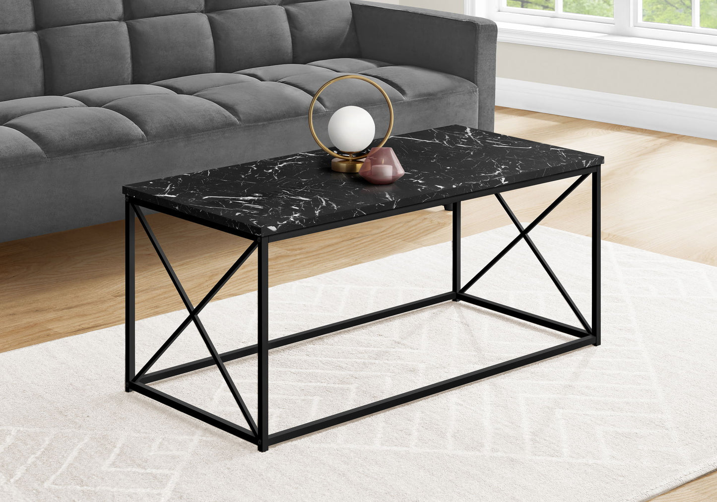 Table, Rectangular, Marble Look Contemporary & Modern - Black