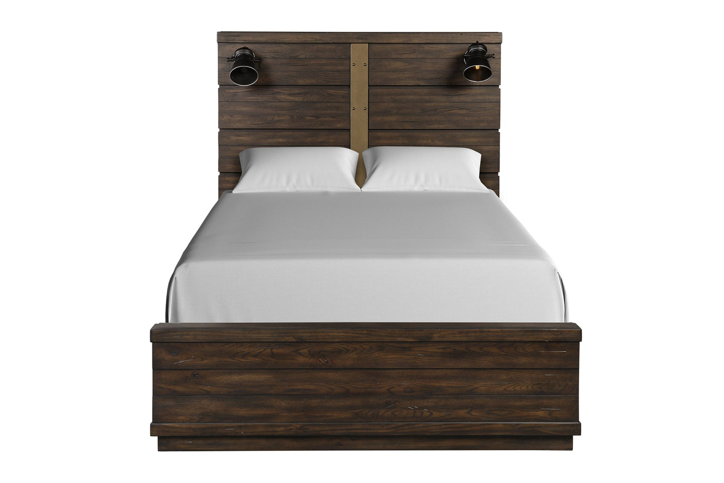 Queen Industrial Farmhouse Designed Bed With Bluetooth - Brown