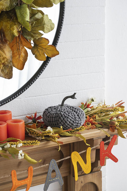 Chenille Weighted Pumpkin Ornament Decor For Holiday Harvest Festival Fall Festival & Thanksgiving (Set of 2) - Gray
