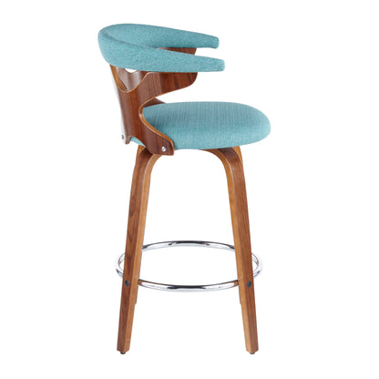 Gardenia - Mid-Century Modern Counter Stool (Set of 2) - Walnut / Teal