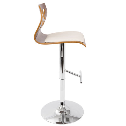 Folia - Mid-Century Modern Adjustable Barstool With Swivel With Straight T Footrest (Set of 3) - Chrome / Walnut / Cream