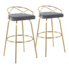 Charlotte - Glam Glam / Art Deco Fixed Height Barstool With Swivel With Round Footrest (Set of 2) - Gold / Gray