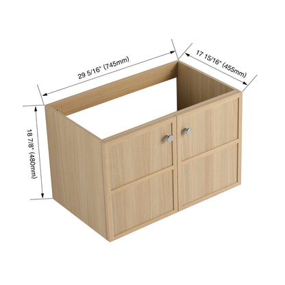 Modern 30" Wall Mounted Bathroom Vanity With Soft Closing Doors, Excluding Sink - Oak