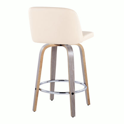 Toriano - Contemporary Fixed Height Counter Stool With Swivel With Round Footrest (Set of 2) - Light Gray / Cream