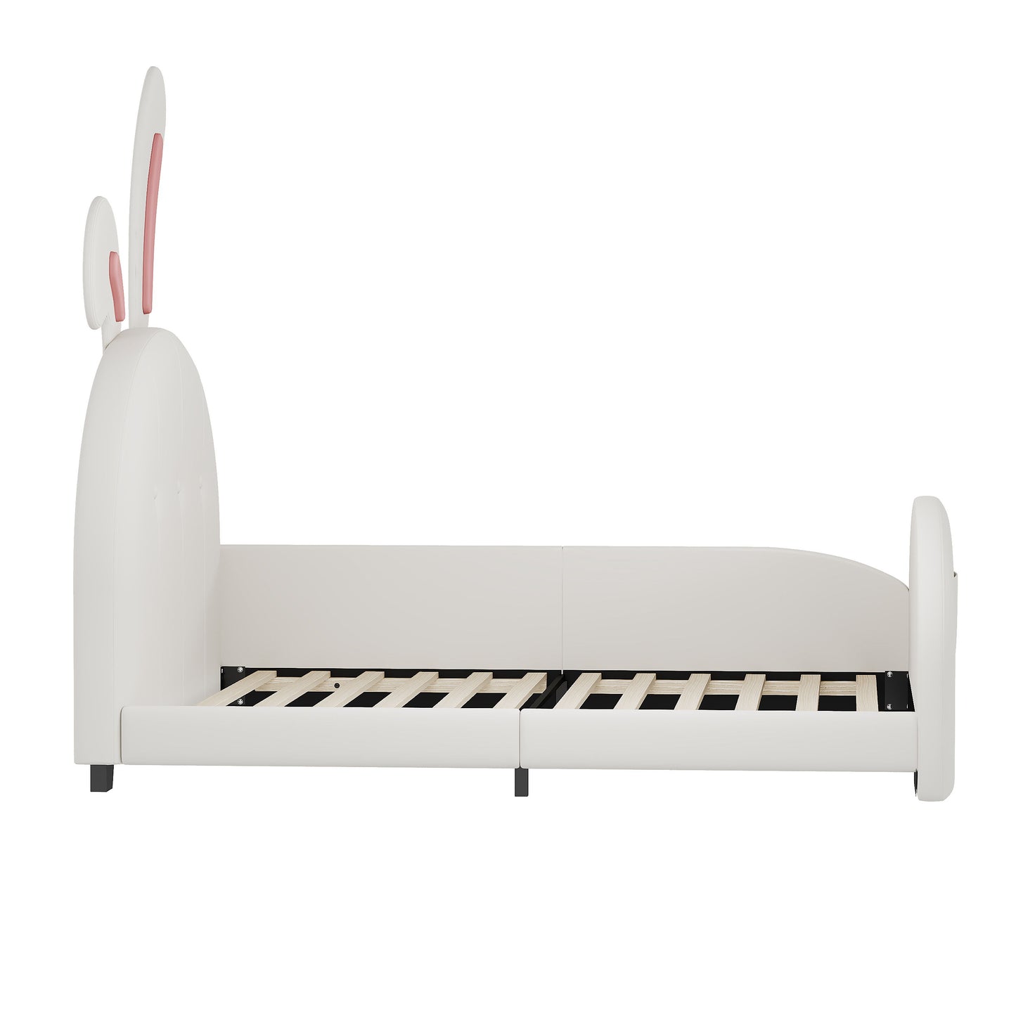 Twin Size Upholstered Rabbit-Shape Princess Bed, Twin Size Platform Bed With Headboard And Footboard - White