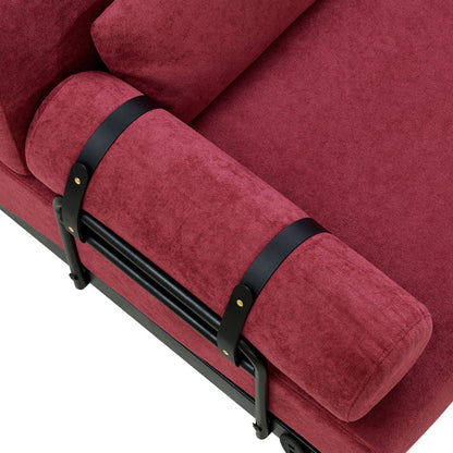 Modern Loveseat Sofa 59" Sofa Couch 2 Seater With USB Ports, Unique Cylindrical Armrests - Red