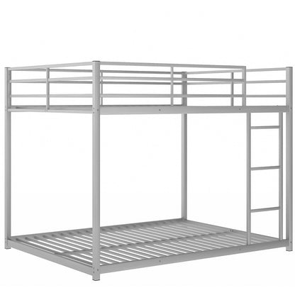 Full Over Full Metal Bunk Bed, Low Bunk Bed With Ladder - Silver