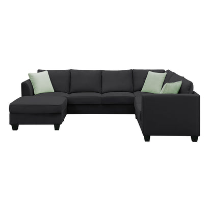 Sectional Sofa Couches Living Room Sets, 7 Seats Modular Sectional Sofa With Ottoman, L Shape Fabric Sofa Corner Couch Set With 3 Pillows - Black