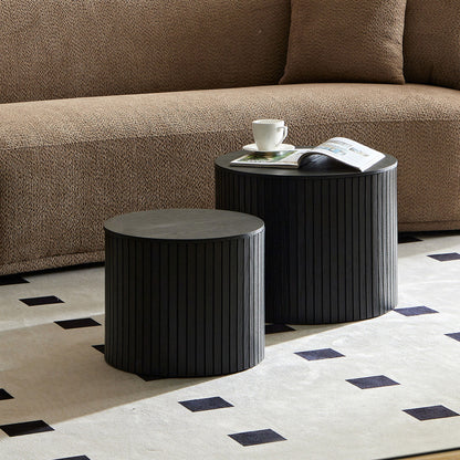 Modern Nesting Coffee Table Set With Walnut Veneer - 2 Pieces For Living Room - Black
