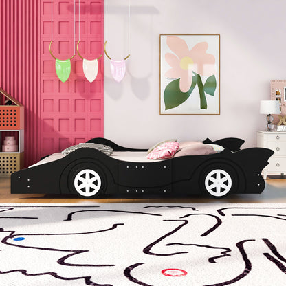 Full Size Race Car Shaped Platform Bed & Wheels - Black