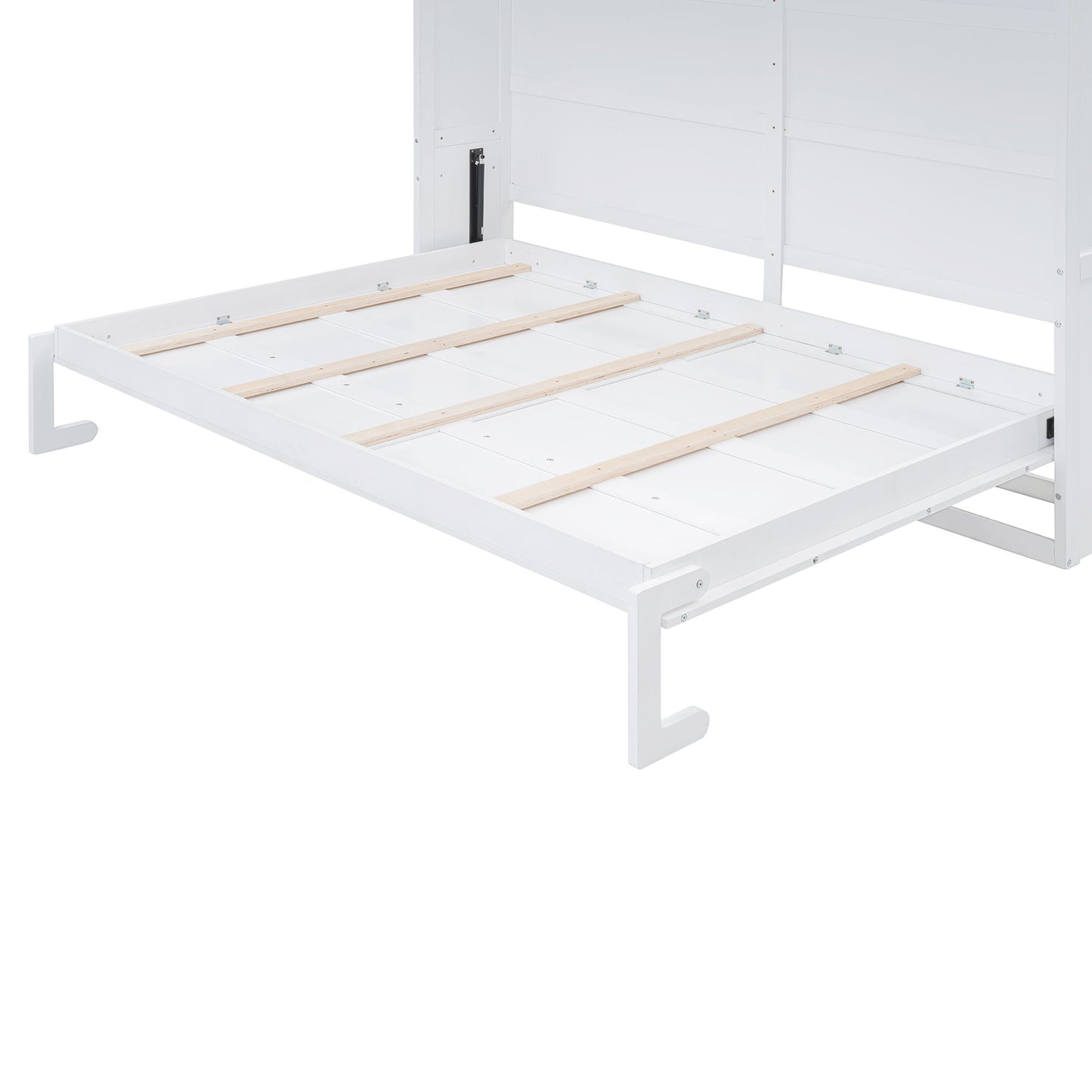 Full Size Space Saving Murphy Wall Bed With Top Cabinets, Flexible Slats - White