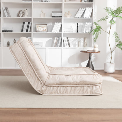 Upholstered Human Dog Bed And Pets Bean Bag Floor Sofa With Massage Pillow, 5 Adjustable Positions & 2 Soft Pillows, Velvet With Foam And Iron Plastic Frame - Beige