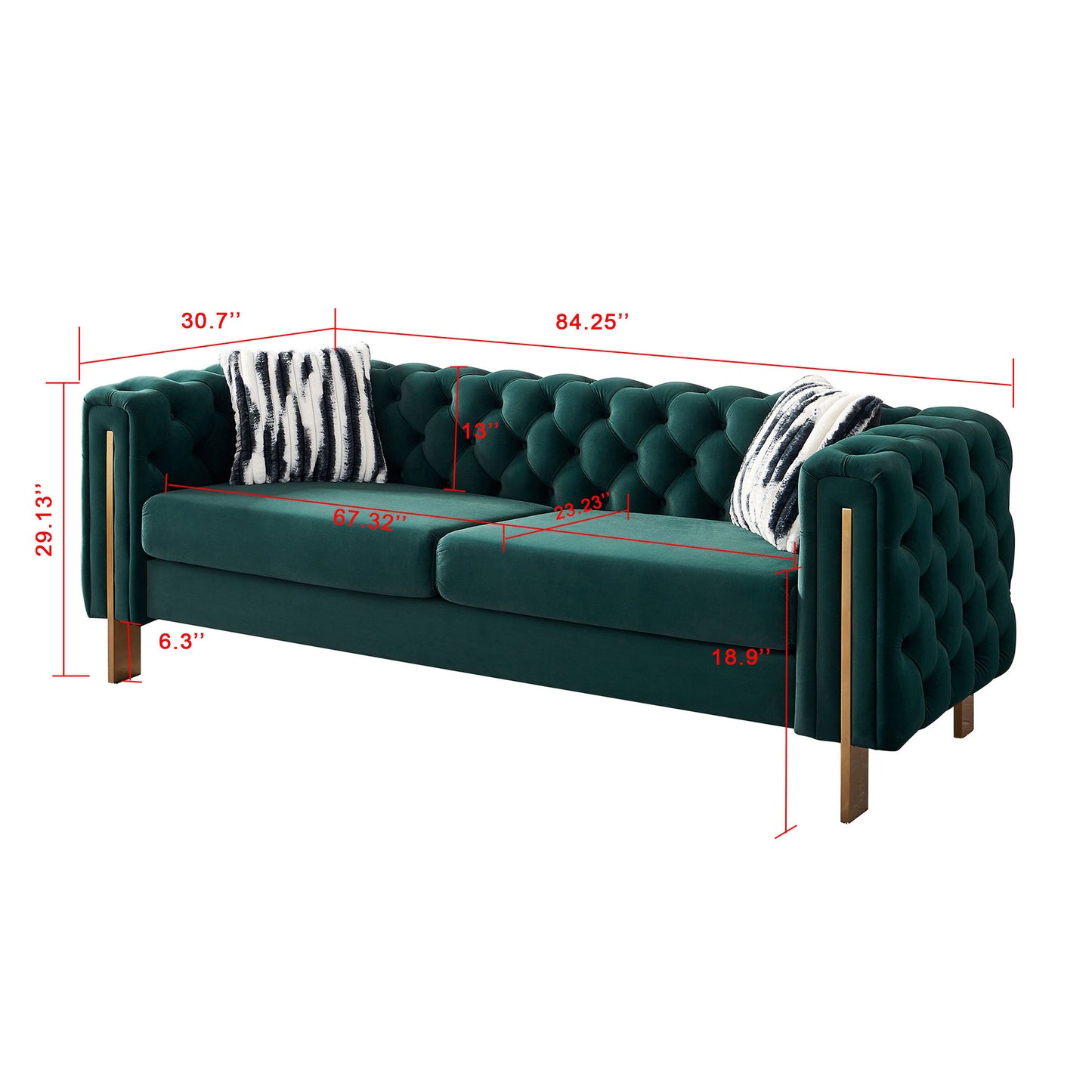 Chesterfield - Modern Tufted Velvet Living Room Sofa, 84.25''W Couch - Green