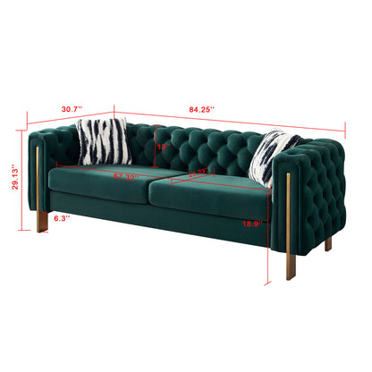 Chesterfield - Modern Tufted Velvet Living Room Sofa, 84.25''W Couch - Green