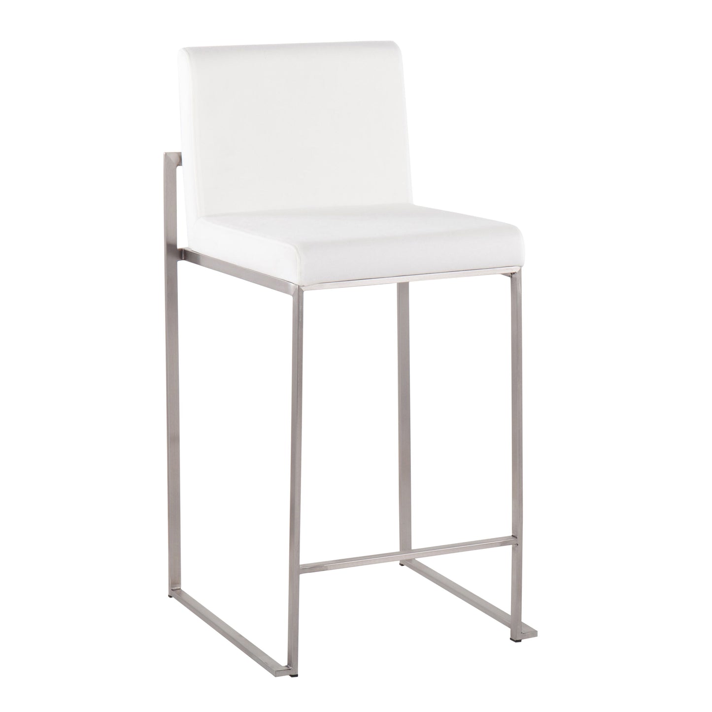 Fuji - Contemporary High Back Counter Stool (Set of 2) - White - Velvet