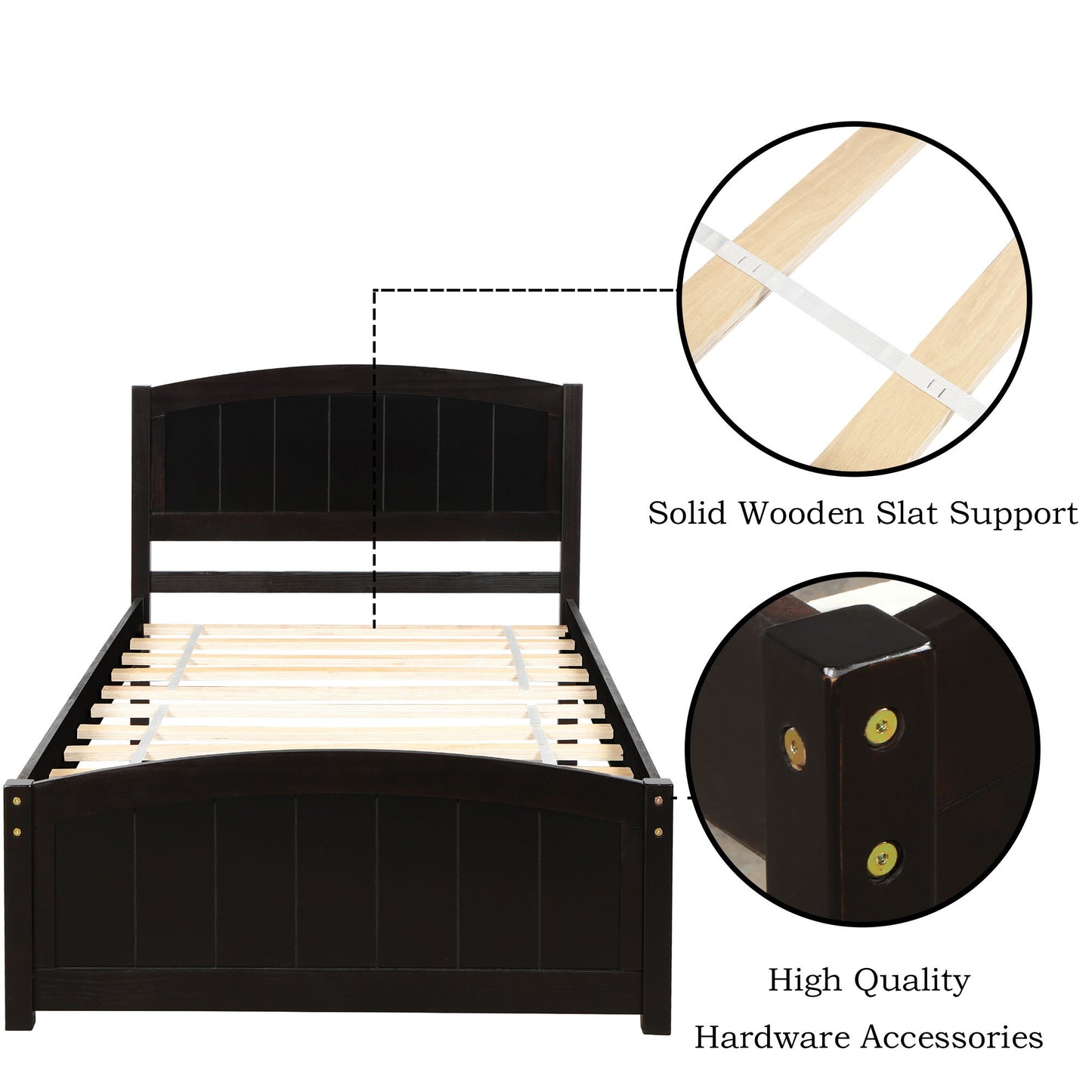 Twin Platform Bed With Headboard, Footboard And Slat Support - Espresso