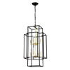 8 Light Metal Lantern Tiered Pendant Hanging Light Fixtures, Industrial Farmhouse Adjustable Height Chandeliers For Dining Room Hallway Foyer Entryway (E12 Bulbs Not Included) - Matte Black / Gold