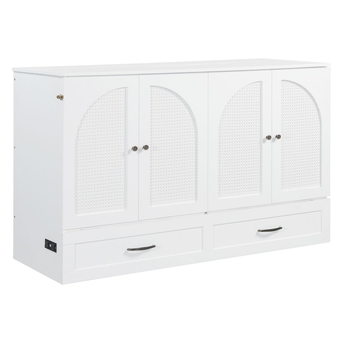 Queen Size Murphy Bed With Large Drawers - White
