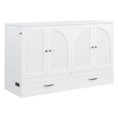 Queen Size Murphy Bed With Large Drawers - White