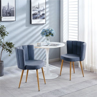 Modern Haze Dining Chair With Iron Tube Wood Legs, Shorthair Cushions And Comfortable Backrest, Suitable For Dining Room, Living Room, Cafe, Simple Structure (Set of 2) - Blue