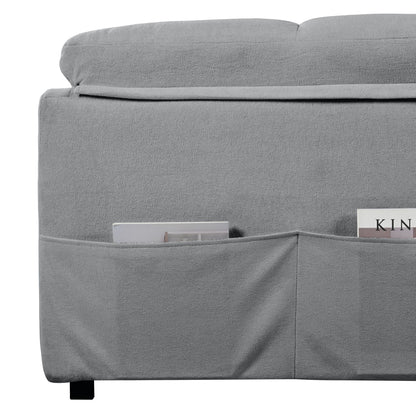 Modern Convertible Sleeper Sofa Bed With Pull Out Queen Design, Side Storage & Thick Cushions Chenille Loveseat For Living Room Or Bedroom 3 In 1 Function - Gray