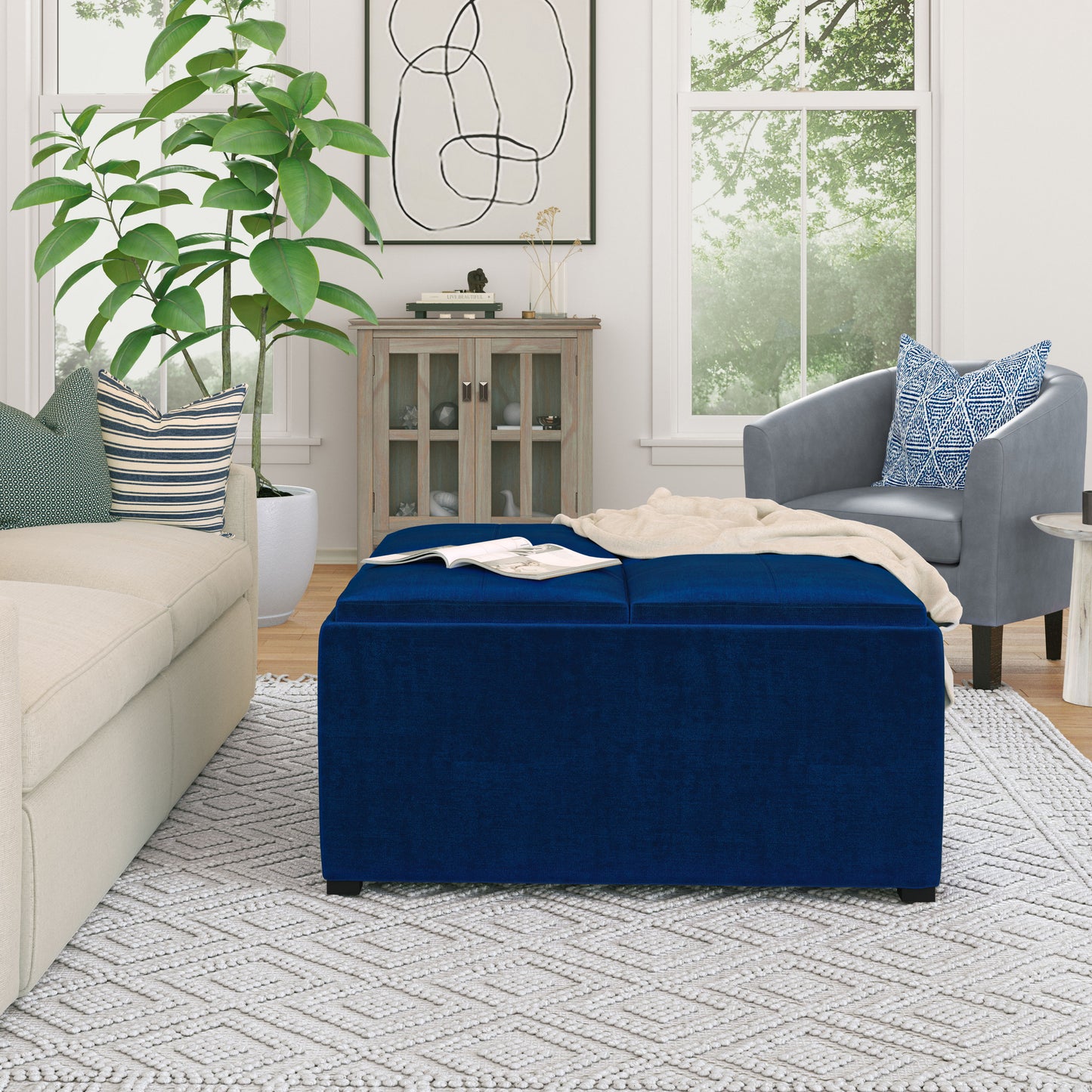 Avalon - Square Coffee Table Storage Ottoman - Blue
