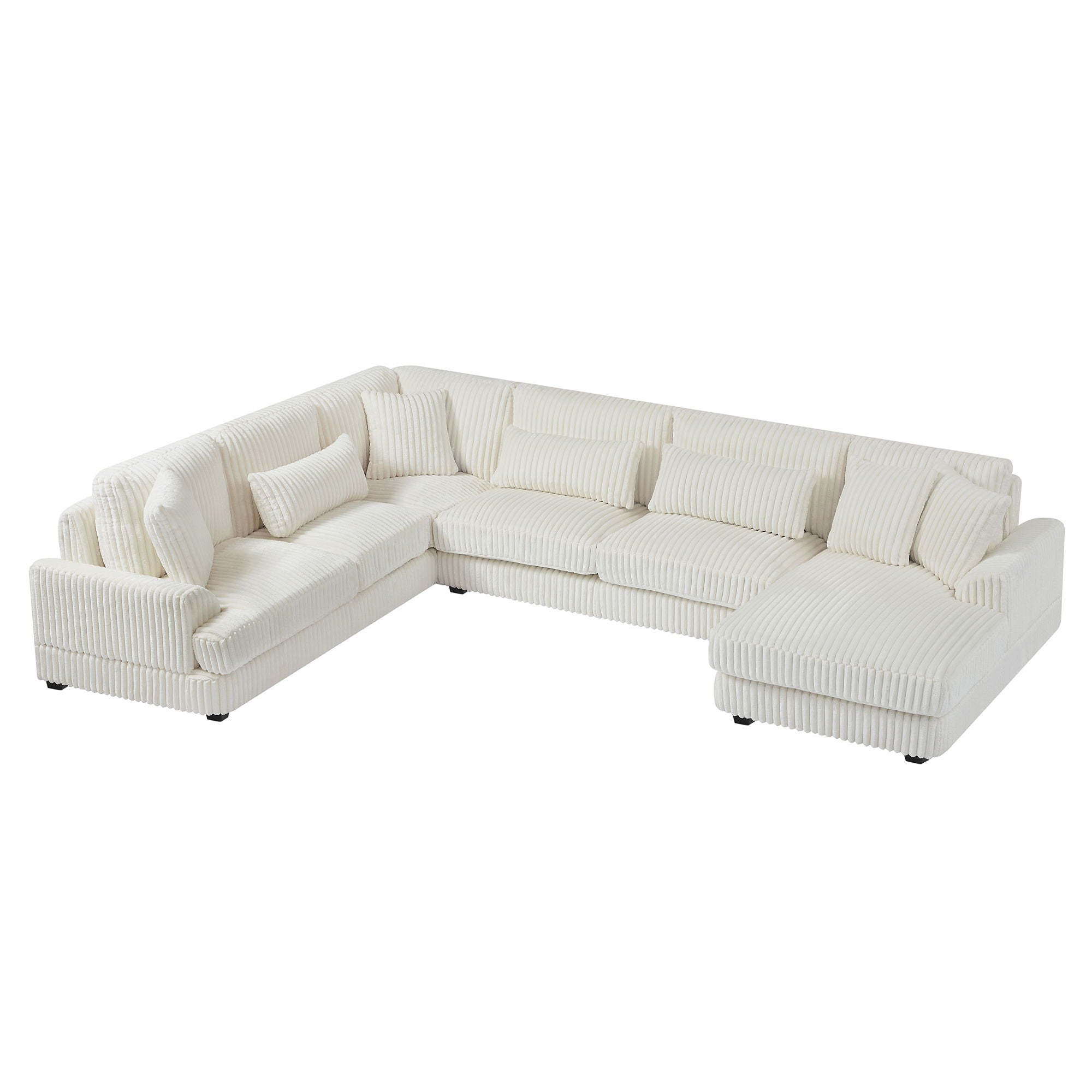 Oversized Sectional Sofa U - Shaped Sofa Couch Modern Sofa Upholstered In Soft Corduroy With A Chaise Lounge For Living Room - Beige