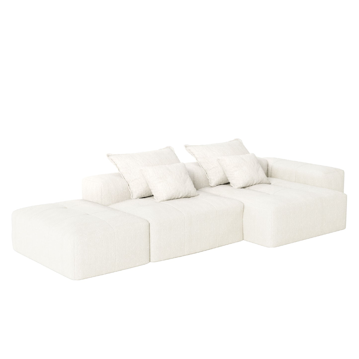 Modern Oversized Modular Sectional Sofa With Ottoman, Seat, Chaise Lounge And Armrest, Sparkling Chenille Fabric Soft Cushion Sofa With 4 Pillows, 4 Pieces Diy Combination Tufted Sofa, No Assembly Required - Beige