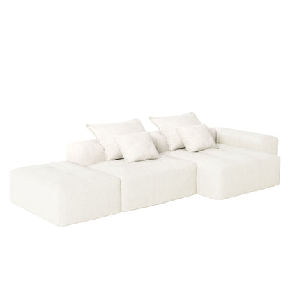 Modern Oversized Modular Sectional Sofa With Ottoman, Seat, Chaise Lounge And Armrest, Sparkling Chenille Fabric Soft Cushion Sofa With 4 Pillows, 4 Pieces Diy Combination Tufted Sofa, No Assembly Required - Beige