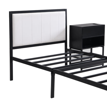 Twin Size Platform Bed With 2 Tier Storage Shelves, Storage Cabinet - Black