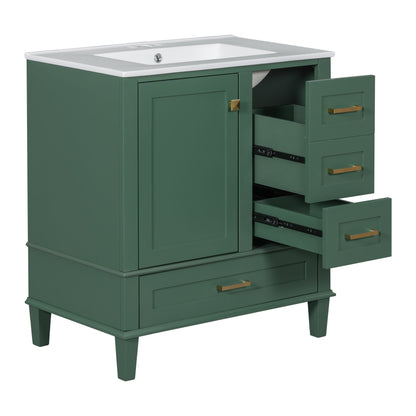 Bathroom Vanity, Modern Bathroom Cabinet With Sink Combo Set, Bathroom Storage Cabinet With A Soft Closing Door And 3 Drawers, Solid Wood Frame - Green