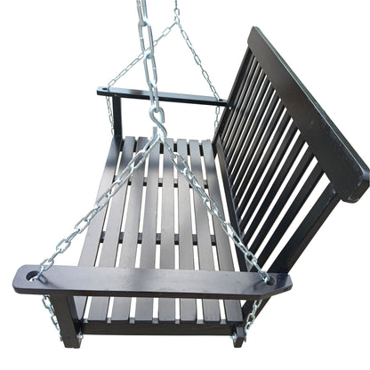 Front Porch Swing With Armrests For Outdoor Patio, Garden Yard, Backyard Or Sunroom - Black