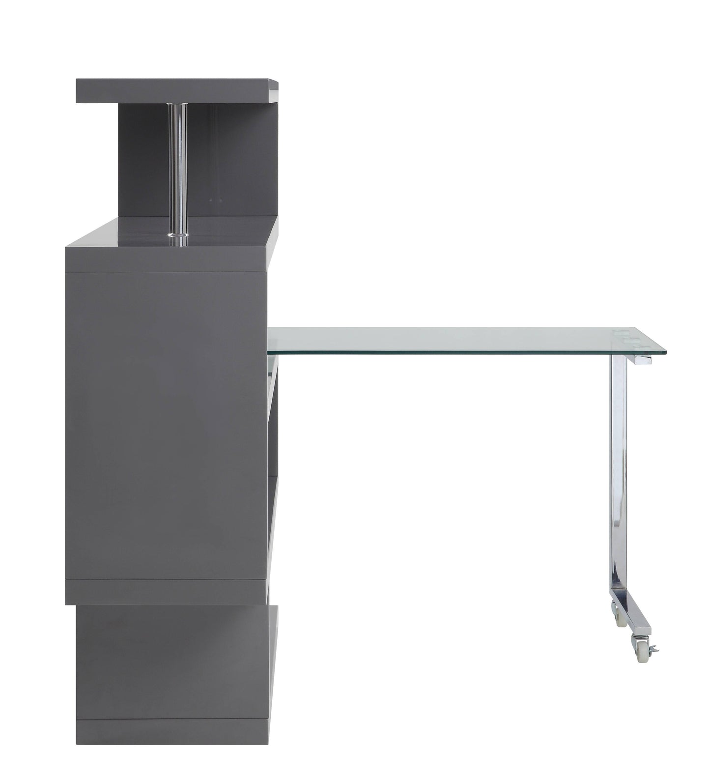 Buck II - Clear Glass, Chrome High Gloss Writing Desk With Shelf - Gray