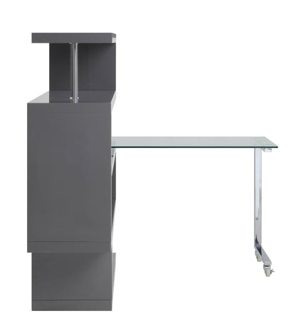 Buck II - Clear Glass, Chrome High Gloss Writing Desk With Shelf - Gray