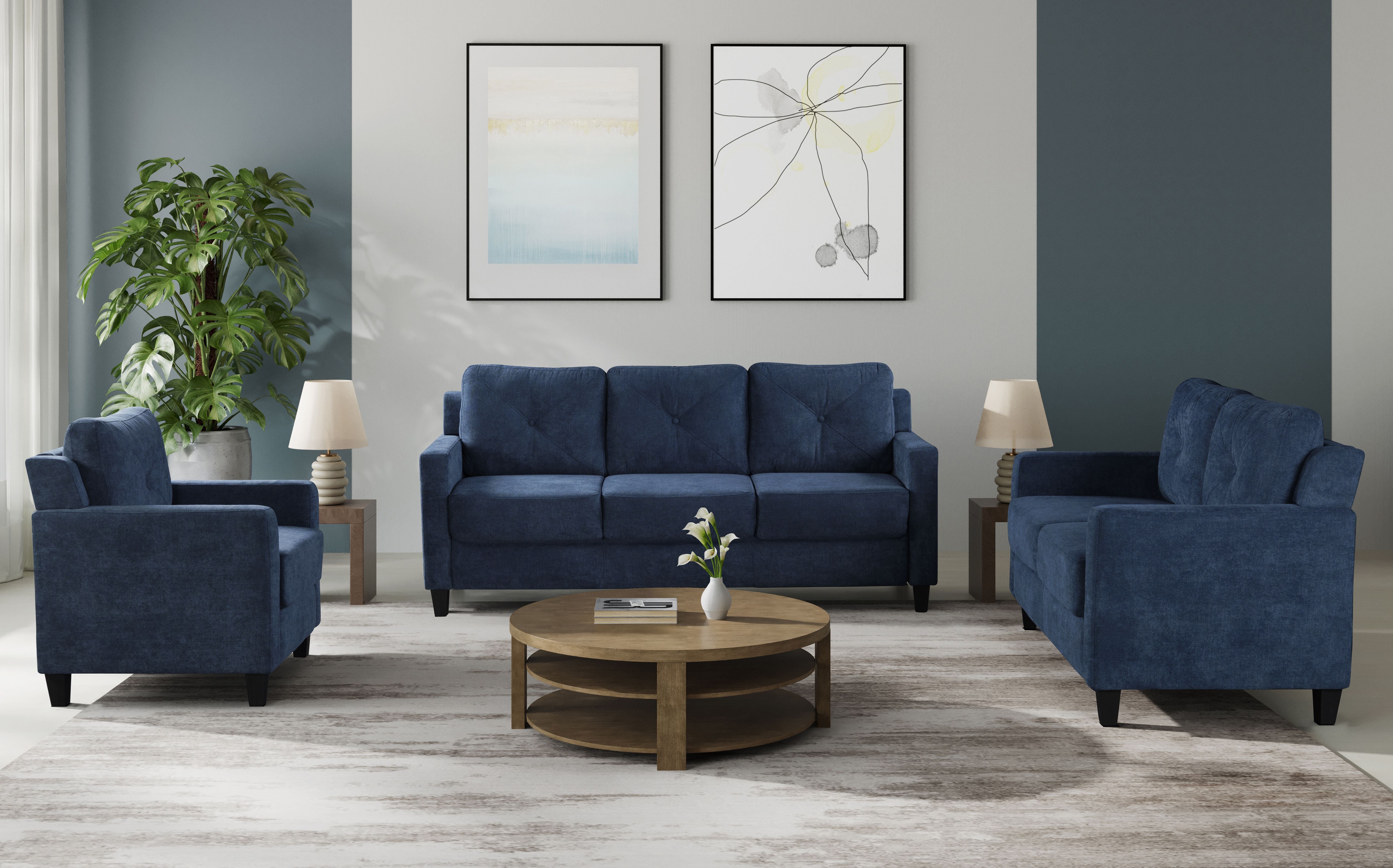 Horatio - Chenille 3 Piece Living Room Set - Navy