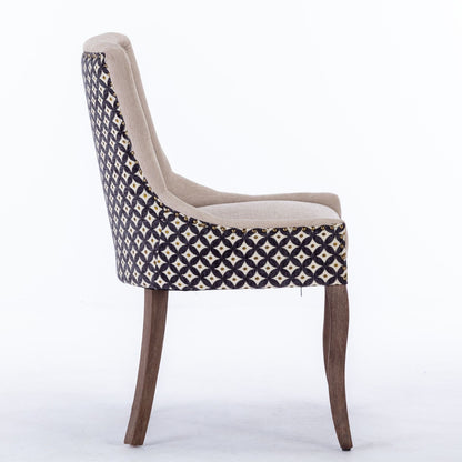 Ultra Side Dining Chair, Thickened Fabric Chairs With Neutrally Toned Solid Wood Legs, Bronze Nail Head, (Set of 2) - Beige / Patterned