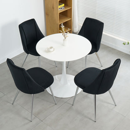 Modern Velvet Dining Chair With Chrome Metal Legs For Home And Office (Set of 4) - Black