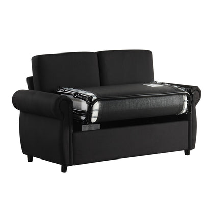 Pull Out Sofa Bed Loveseat Sleeper With Twin Size Memory Mattress With Two USB Ports For Living Room Spaces - Black