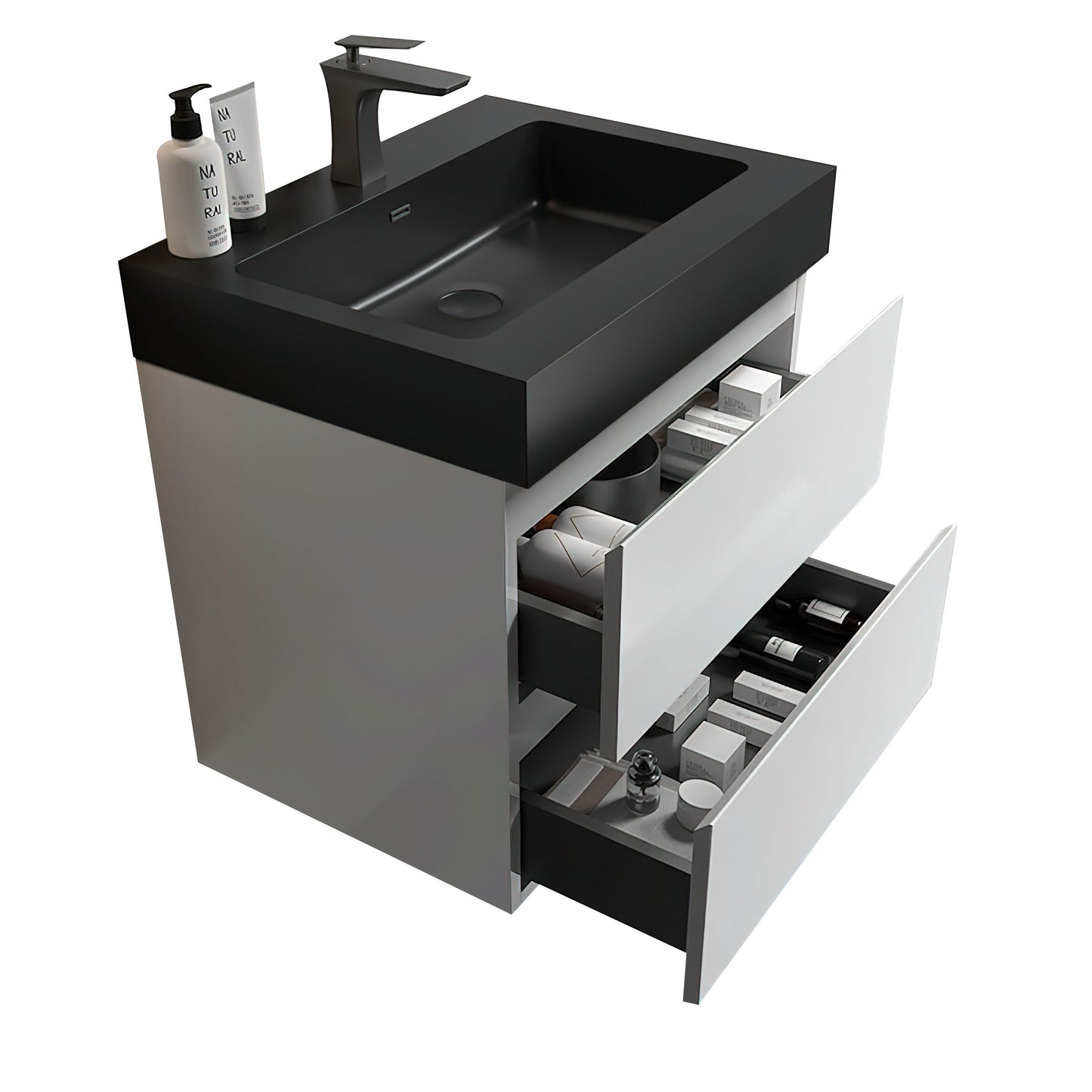 Alice - 24" Bathroom Vanity With Sink, Large Storage Wall Mounted Floating Bathroom Vanity For Modern Bathroom, One-Piece Black Sink Basin Without Drain And Faucet - White / Black