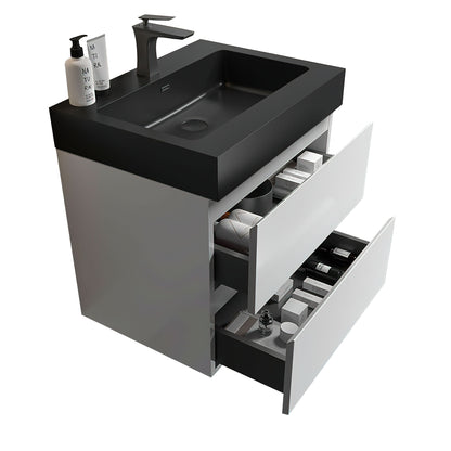 Alice - 24" Bathroom Vanity With Sink, Large Storage Wall Mounted Floating Bathroom Vanity For Modern Bathroom, One-Piece Black Sink Basin Without Drain And Faucet - White / Black