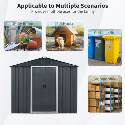 8Ft X 4Ft Outdoor Metal Storage Shed With Window And Metal Foundation For Backyard, Patio, Lawn - Black / White