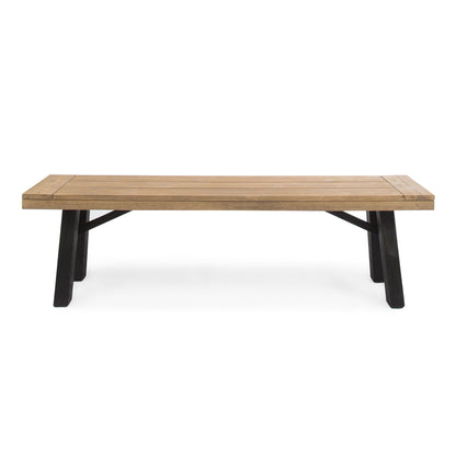 Outdoor Bench With Slat Panel Design And Frame - Natural / Gray