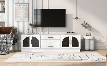 Modern Minimalist TV Stand For TVs Up To 75", Entertainment Center Media Console Cabinet With Adjustable Shelves For Living Room - White