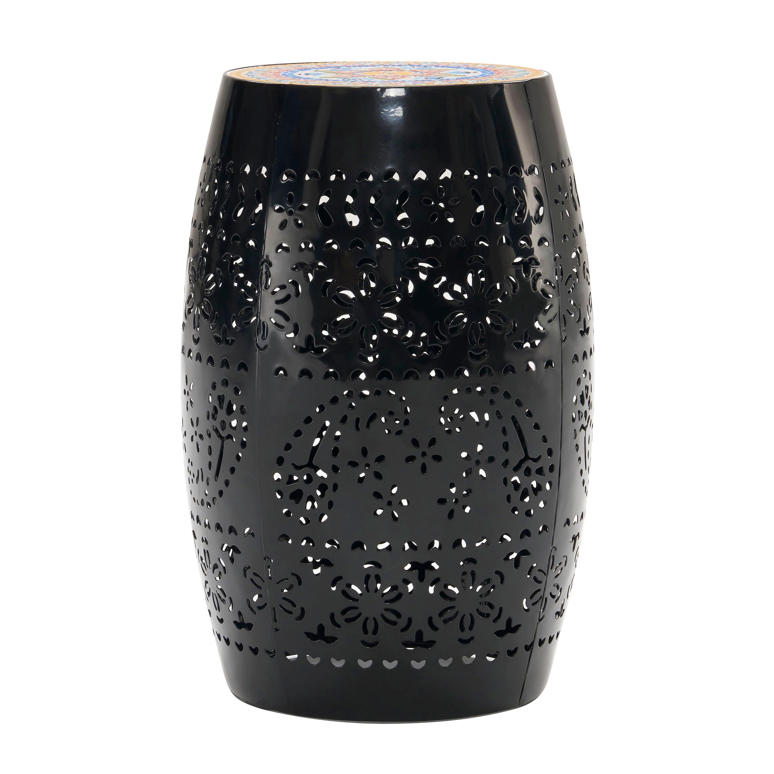 Boho Mosaic Side Table With Ceramic Tile Top - Black