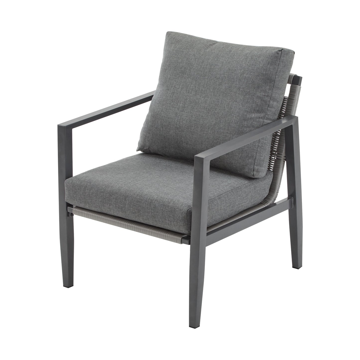 Modern Aluminum Lounge Chair With Rope Accents And Cushions For Indoor And Outdoor Spaces - Gray