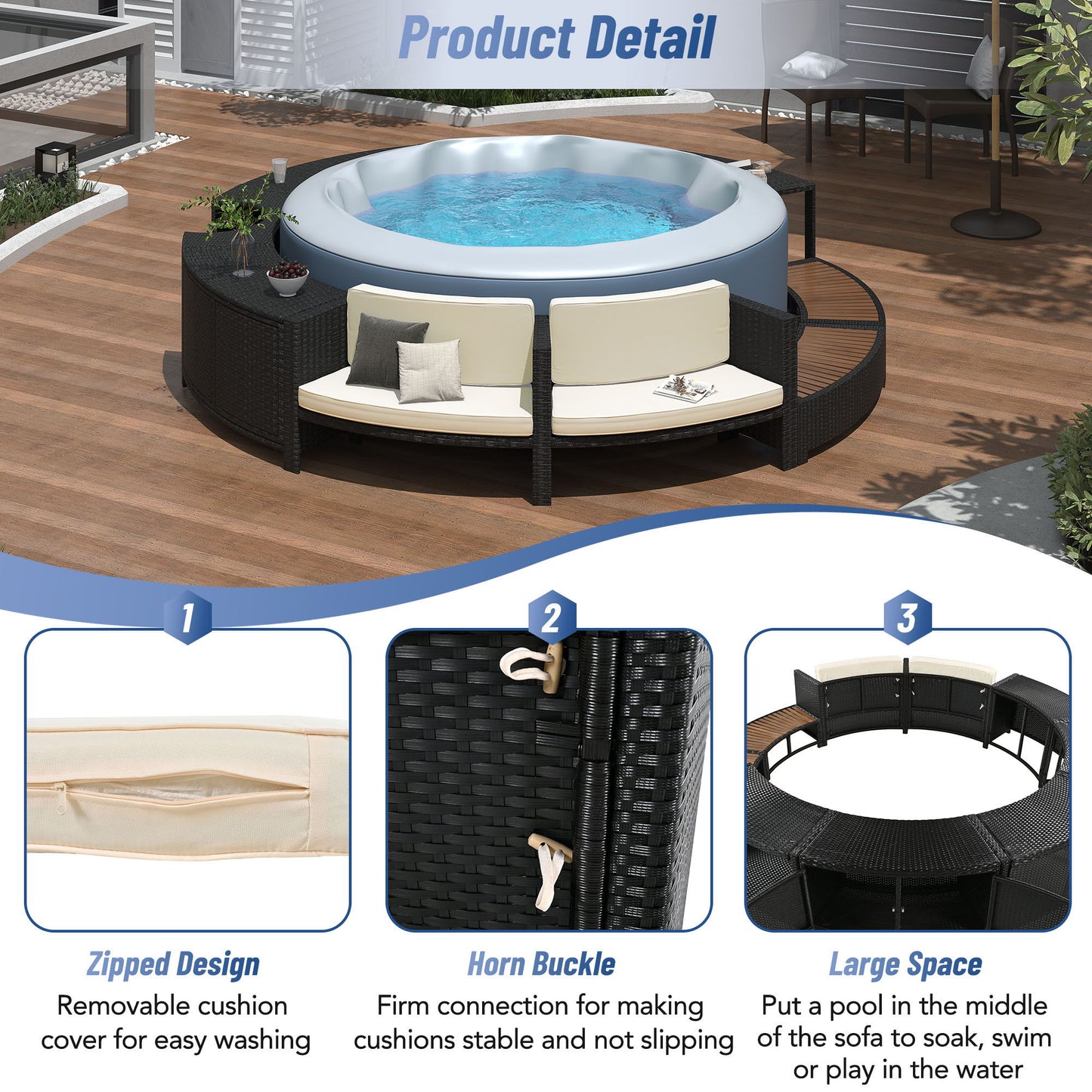 Spa Surround Spa Frame Patio Rattan Sofa Set With Storage Spaces, Mini Sofa And Comfortable Cushion For Patio, Backyard - Beige